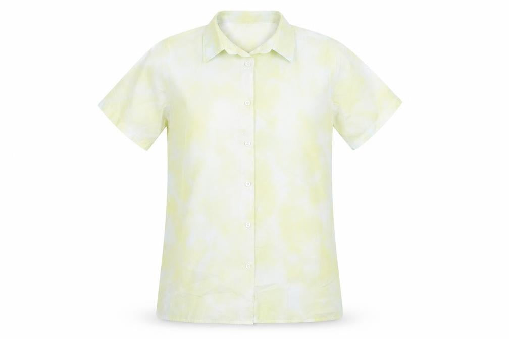 Marks & Spencer Girls Yellow Cotton Basic Button-Up Size 13-14 Years Collared Button - Tie Dye