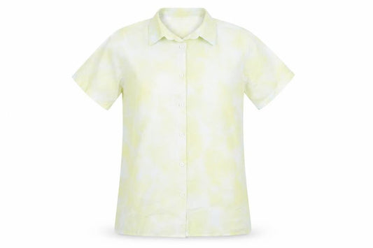 Front view of Marks & Spencer girls’ yellow cotton basic button-up, size 13-14, years collared button - tie dye