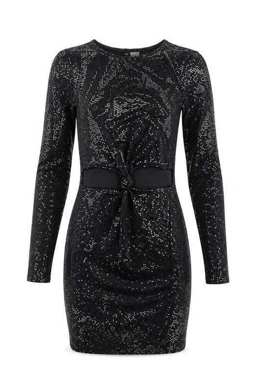 Divided by H&M Womens Black Polyester Bodycon Size XS Round Neck Pullover - Sequin Cut Out