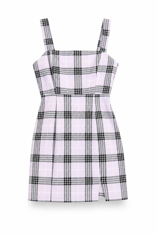 Divided by H&M Womens Purple Plaid Polyester Mini Size 8 Square Neck Zip