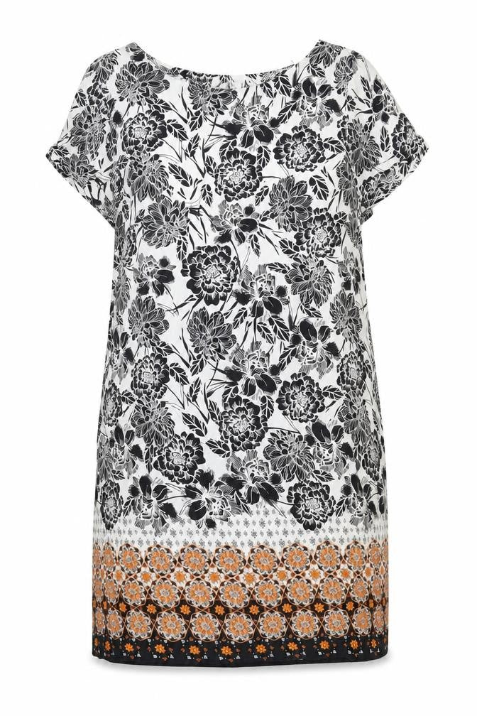 M&Co Womens Black Floral Viscose Shift Size 14 Boat Neck Button