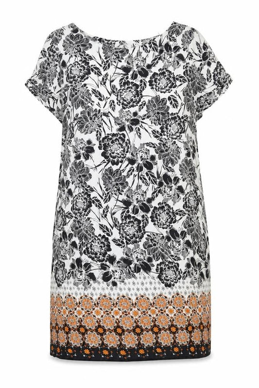 M&Co Womens Black Floral Viscose Shift Size 14 Boat Neck Button