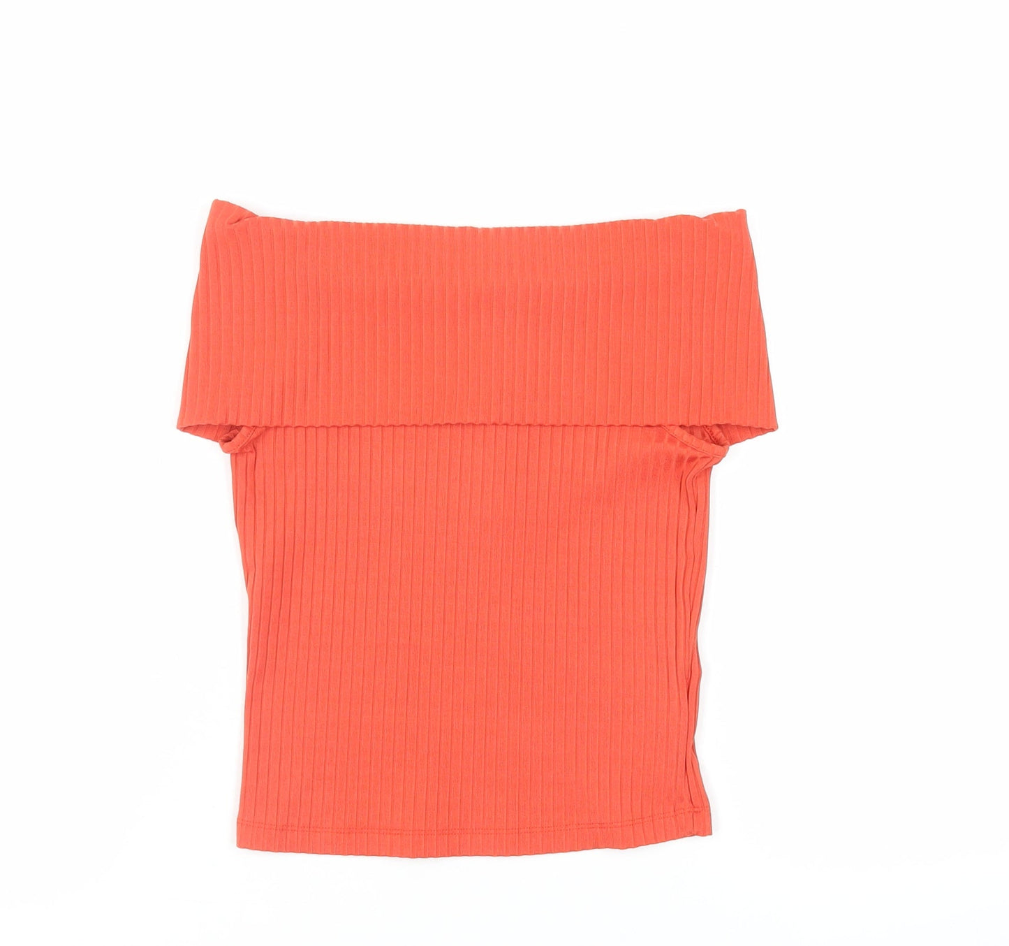 ASOS Womens Orange Polyester Cropped Blouse Size 6 Off the Shoulder - Ribbed