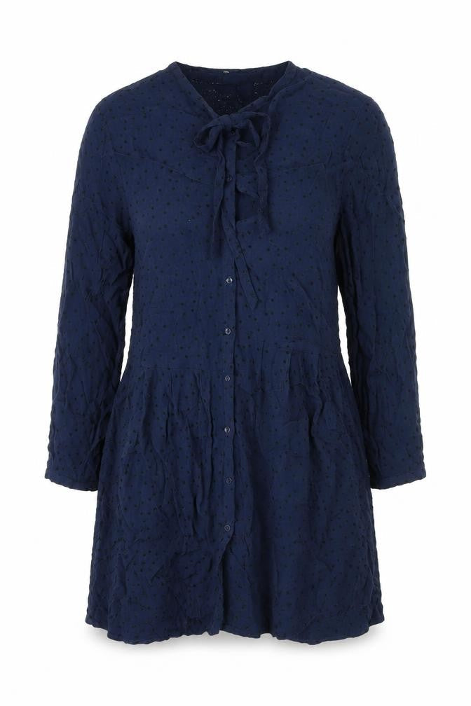 Mango Womens Blue Polyester Blend Tunic Blouse Size XL Round Neck