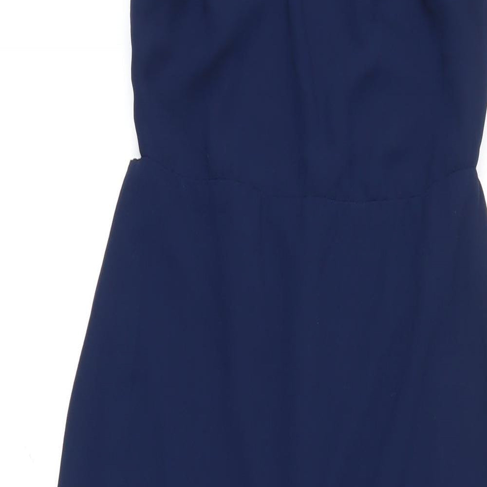 Boohoo Womens Blue Polyester Ball Gown Size 8 Boat Neck - Open Back Detail