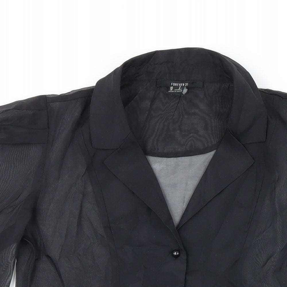 FOREVER 21 Womens Black Polyester Basic Blouse Size 12 Collared