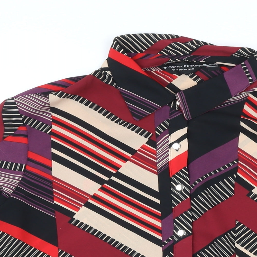 Dorothy Perkins Womens Multicoloured Geometric Polyester Blend Basic Blouse Size 18 Collared