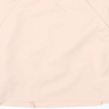 Zara Womens Pink Herringbone Polyester Blend Cropped Blouse Size M Round Neck