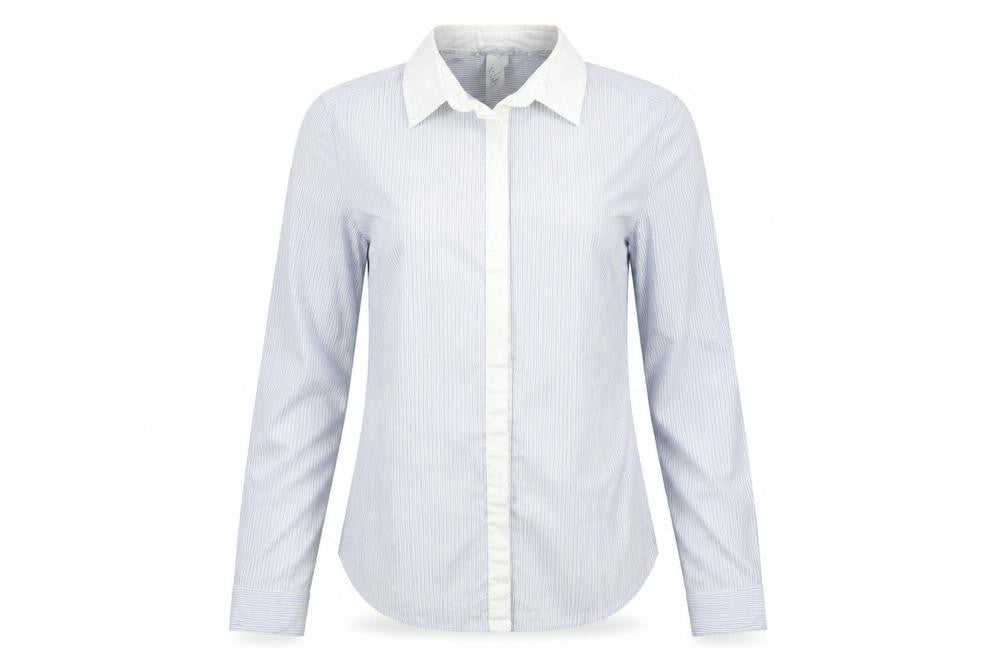 H&M Womens Blue Striped Polyamide Basic Blouse Size 8 Collared