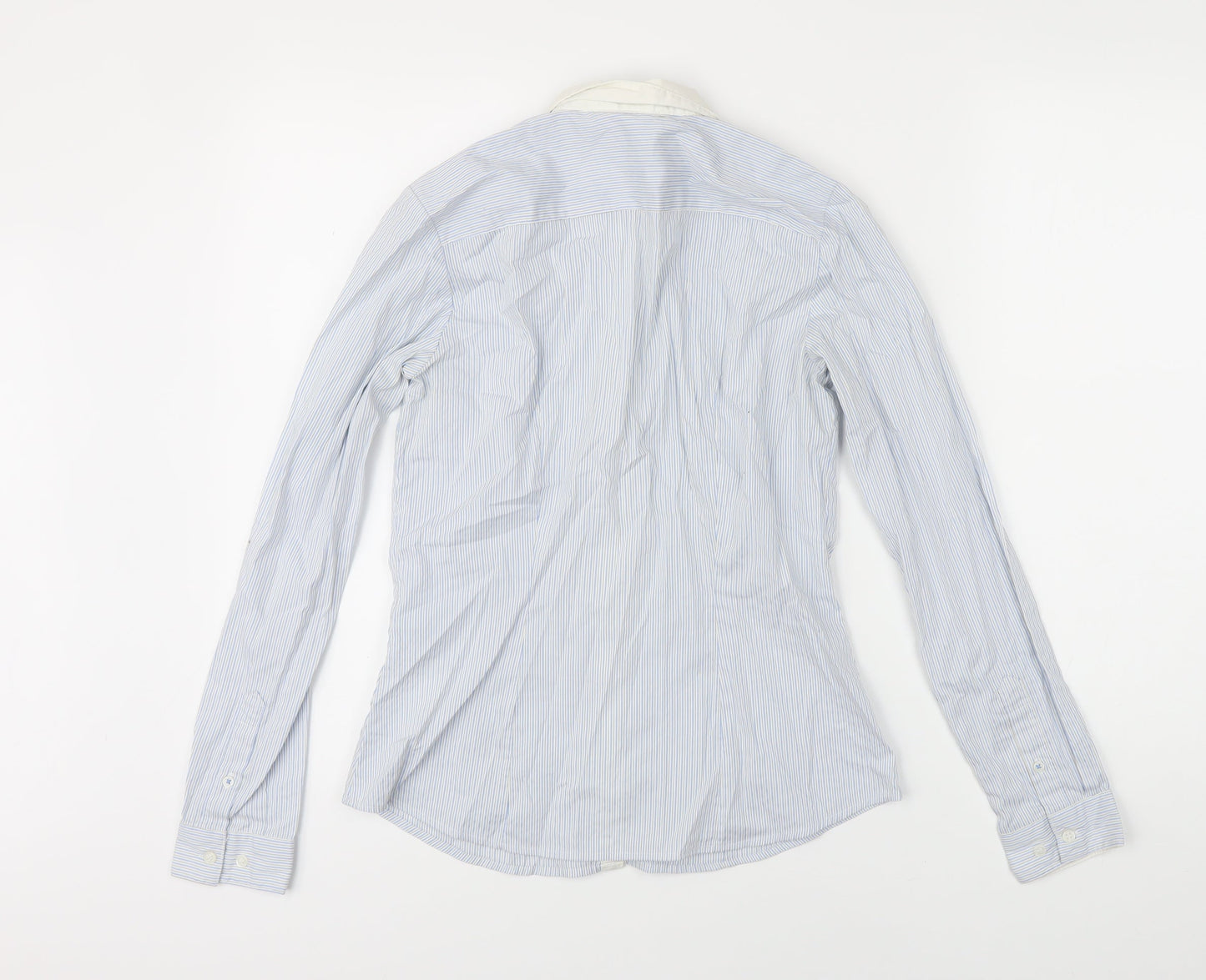 H&M Womens Blue Striped Polyamide Basic Blouse Size 8 Collared