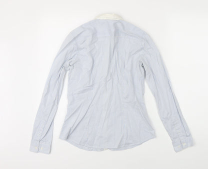 H&M Womens Blue Striped Polyamide Basic Blouse Size 8 Collared
