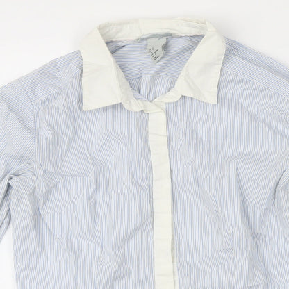 H&M Womens Blue Striped Polyamide Basic Blouse Size 8 Collared