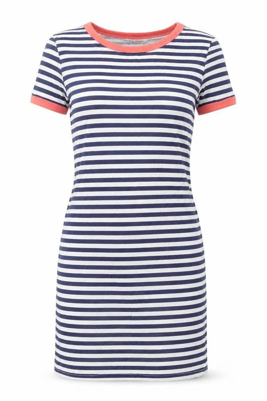 Brave Soul Womens Blue Striped 100% Cotton T-Shirt Dress Size S Boat Neck