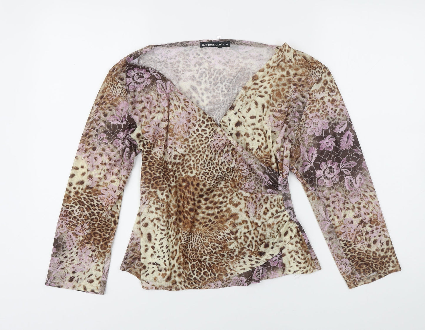 Reflections Womens Multicoloured Animal Print Polyester Tunic Blouse Size M V-Neck