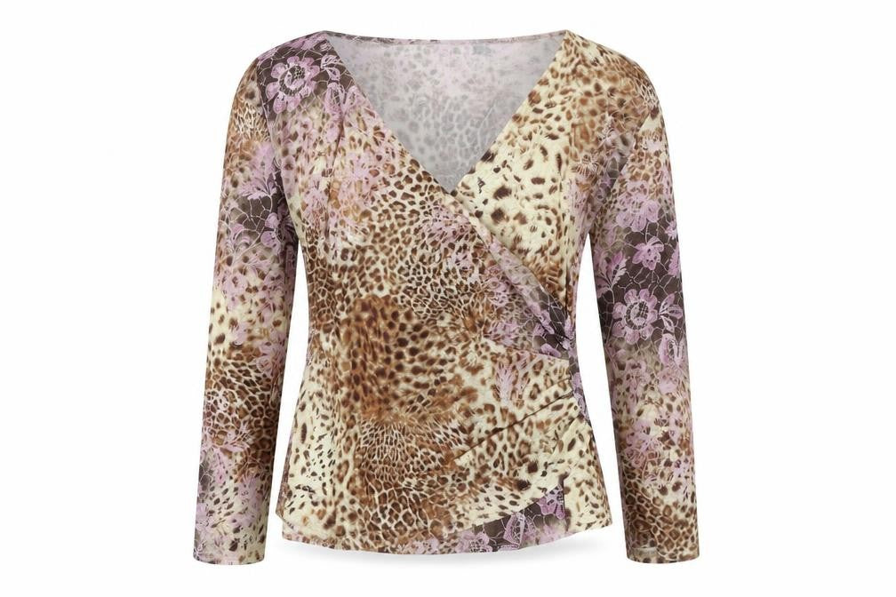 Reflections Womens Multicoloured Animal Print Polyester Tunic Blouse Size M V-Neck