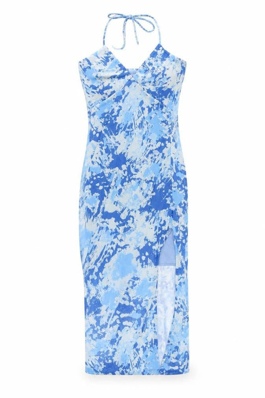Fashion Nova Womens Blue Geometric Polyester Pencil Dress Size XS Halter