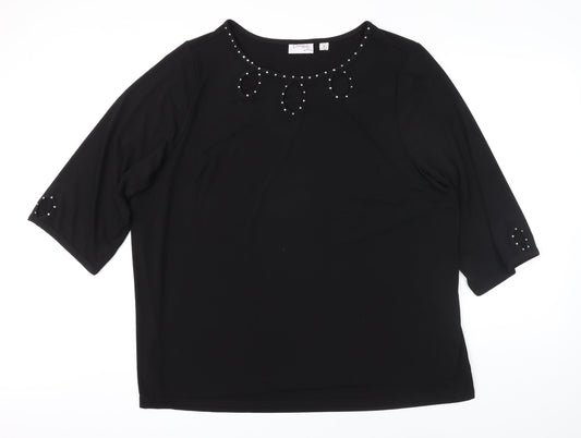 Dreamknit Womens Black Polyester Tunic Blouse Size 2XL Boat Neck