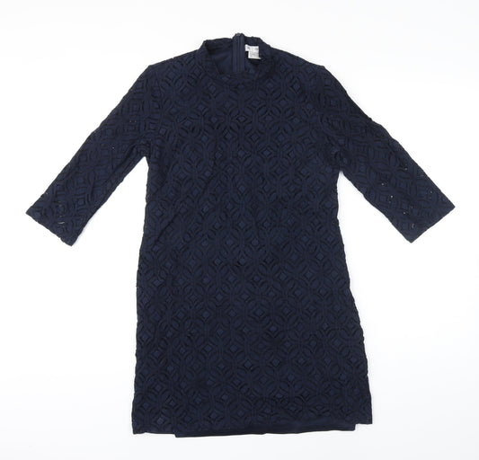 La Redoute Womens Blue Cotton Shift Size 5XL Mock Neck Zip