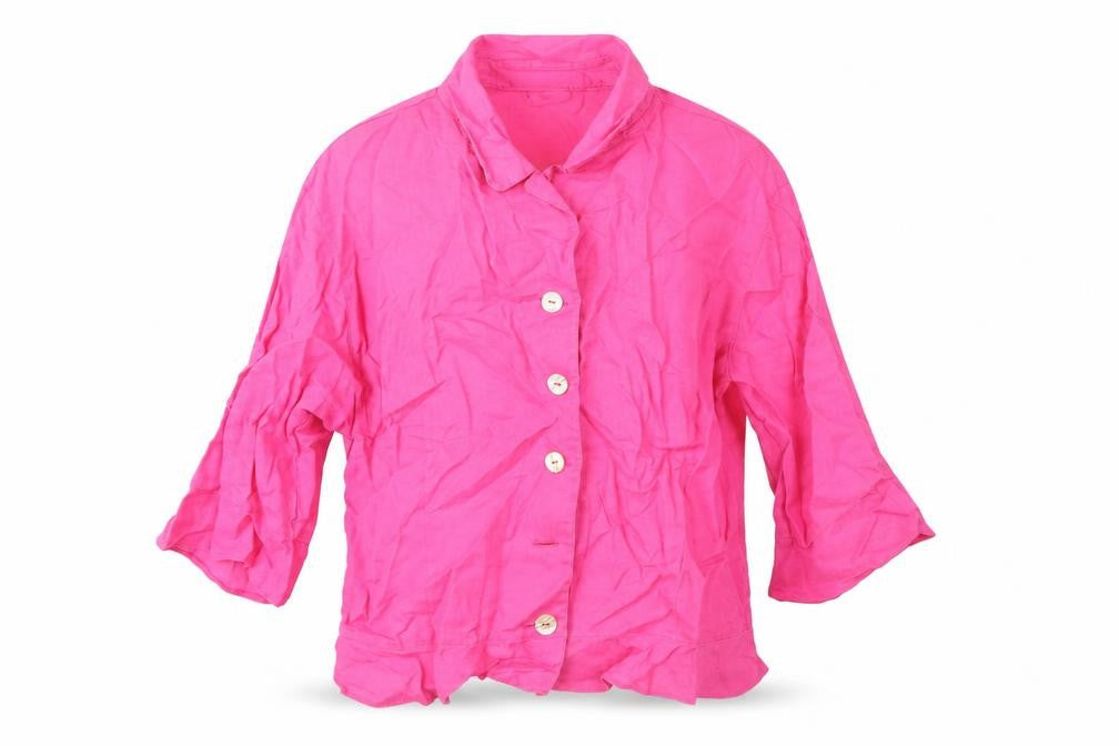 Tru Sunshine Womens Pink Linen Basic Blouse Size 12 Collared - Shoulder pads