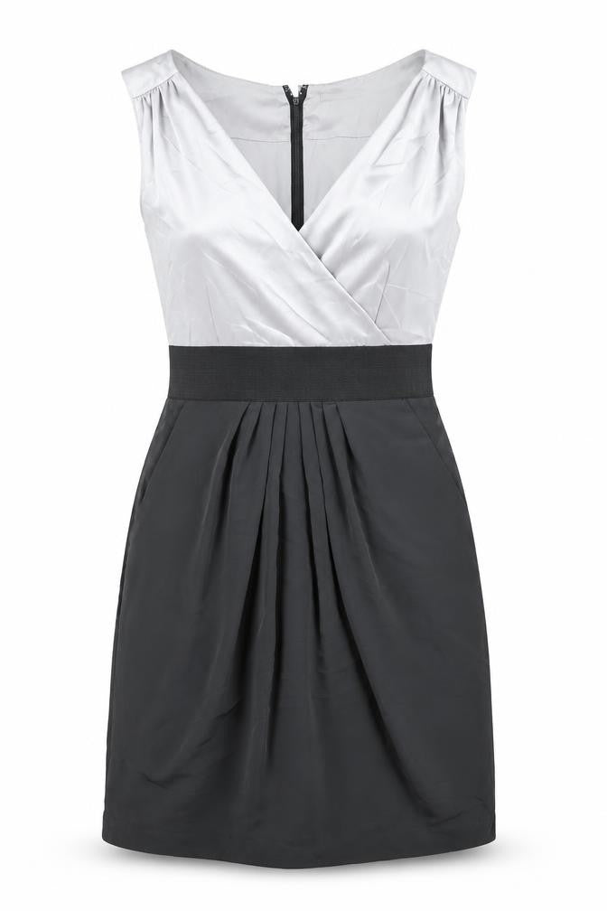 H&M Womens Multicoloured Colourblock Polyester Blend A-Line Size 10 V-Neck Tie
