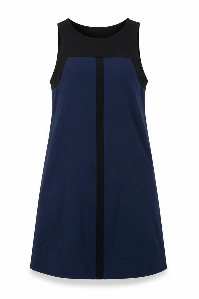 Mango Womens Blue Colourblock Polyester Pinafore/Dungaree Dress Size S Round Neck