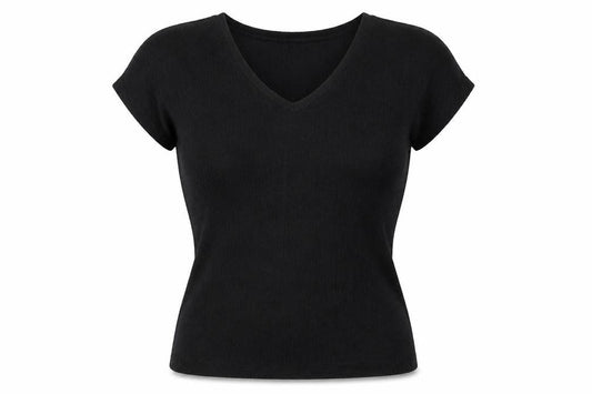 Marks and Spencer Womens Black Polyester Basic T-Shirt Size 14 V-Neck