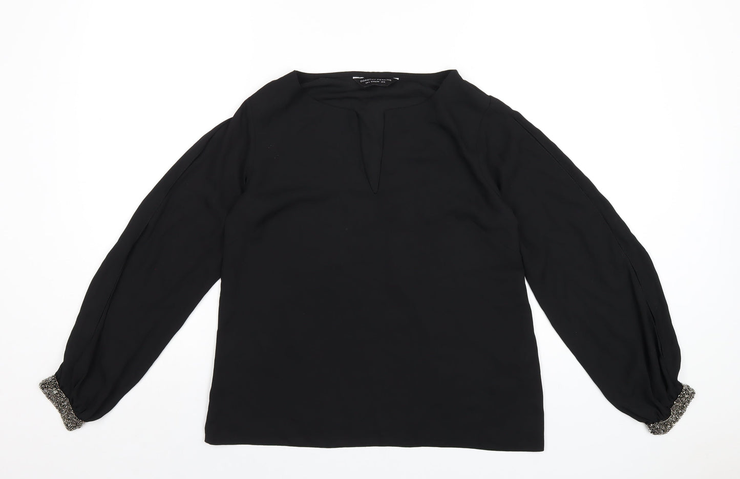 Dorothy Perkins Womens Black Polyester Basic Blouse Size 8 V-Neck