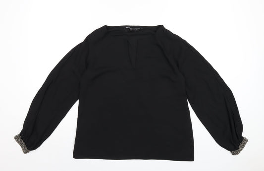 Dorothy Perkins Womens Black Polyester Basic Blouse Size 8 V-Neck