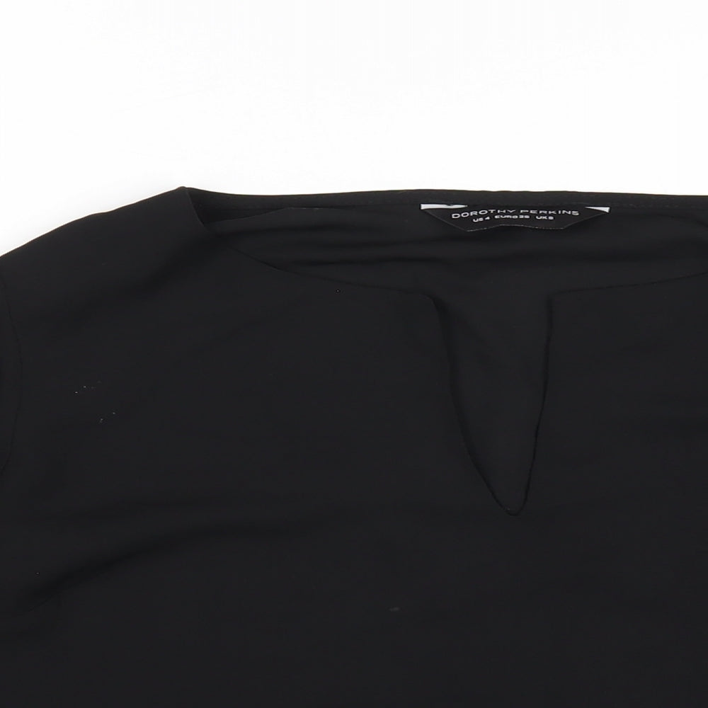 Dorothy Perkins Womens Black Polyester Basic Blouse Size 8 V-Neck