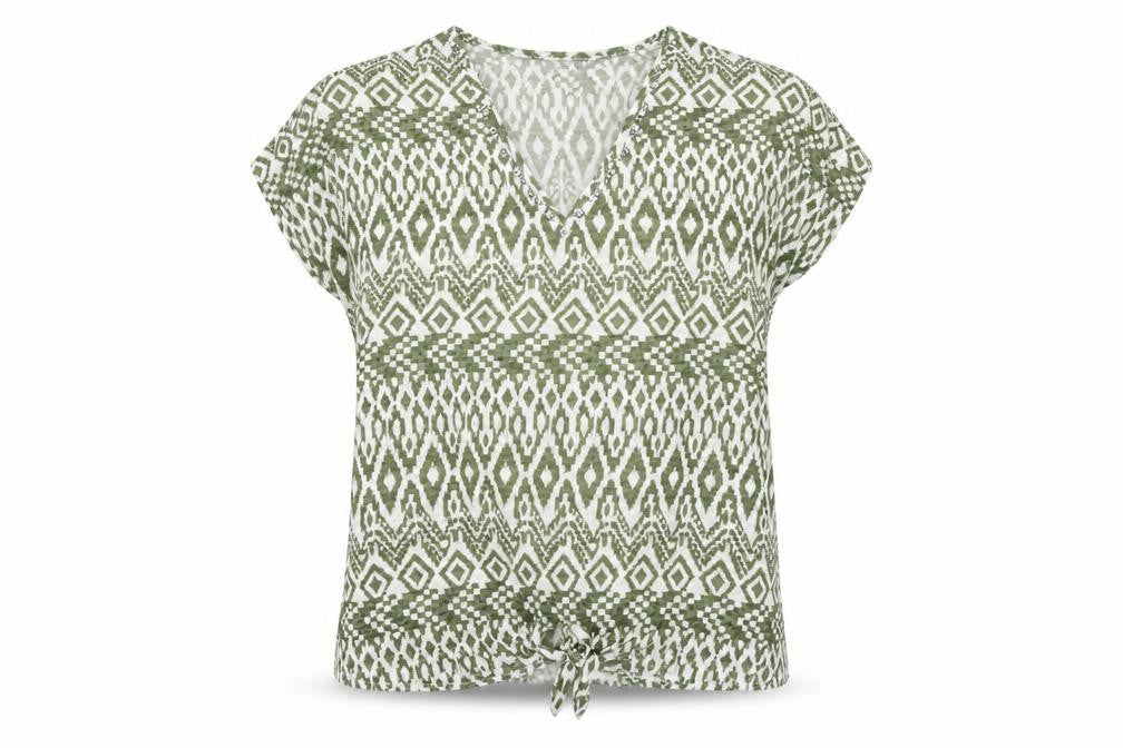 Wallis Womens Green Geometric Polyester Basic T-Shirt Size S V-Neck