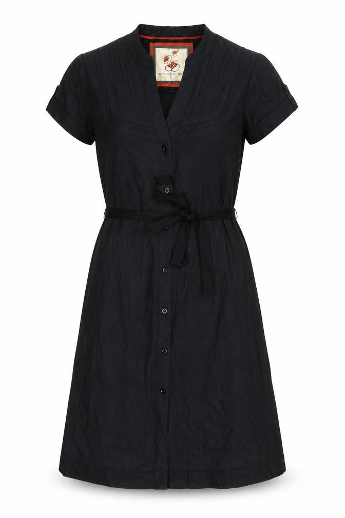 Betty Jackson Womens Black Cotton A-Line Size 10 V-Neck Button