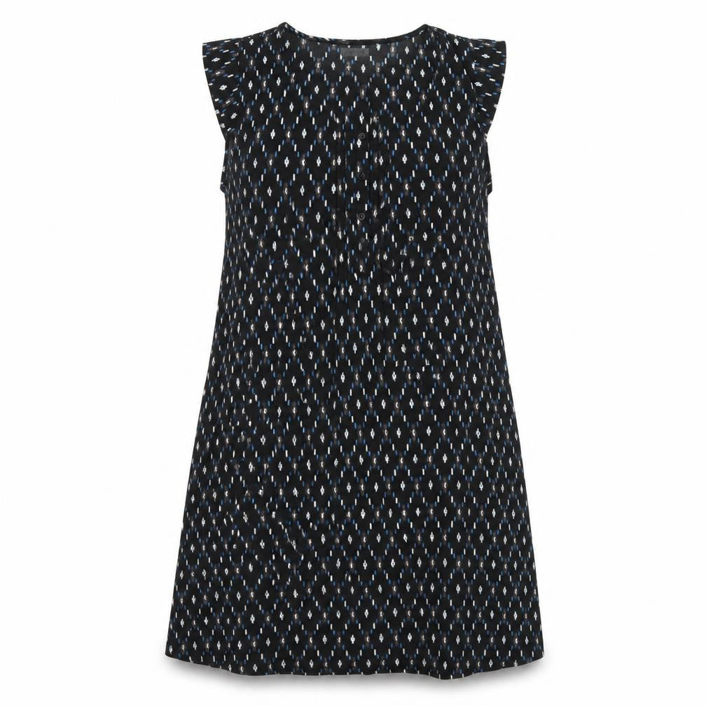 Natura Womens Black Geometric Polyester A-Line Size L Round Neck Pullover
