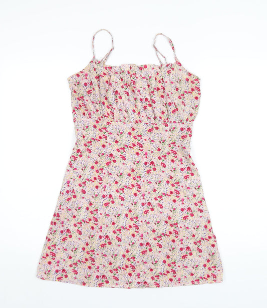 Wednesday's Girl Womens Multicoloured Floral Polyester A-Line Size S Square Neck Zip