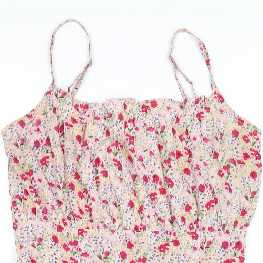 Wednesday's Girl Womens Multicoloured Floral Polyester A-Line Size S Square Neck Zip