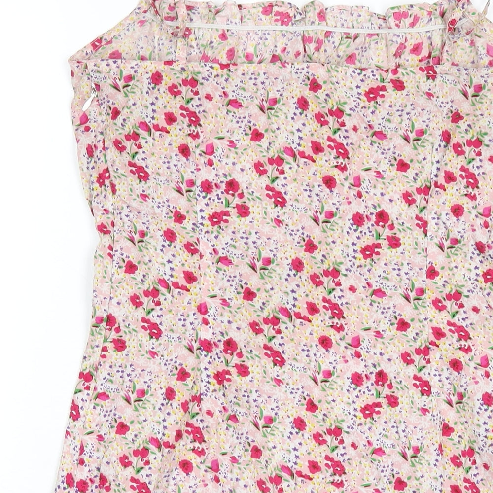 Wednesday's Girl Womens Multicoloured Floral Polyester A-Line Size S Square Neck Zip
