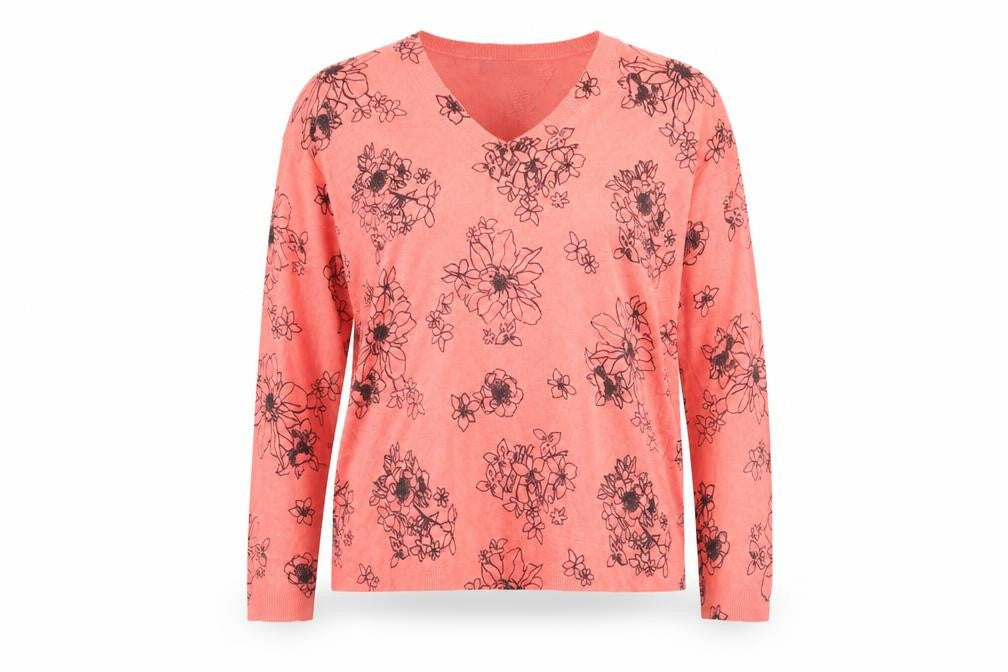 Marks & Spencer Womens Pink V-Neck Floral Acrylic Pullover Jumper Size M