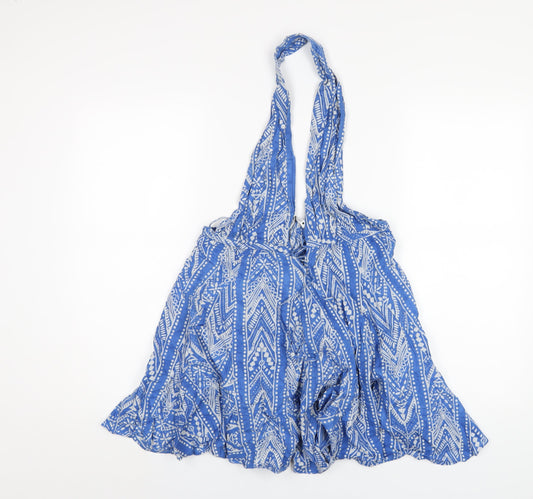 Zara Womens Blue Geometric Cotton Basic Blouse Size S Halter