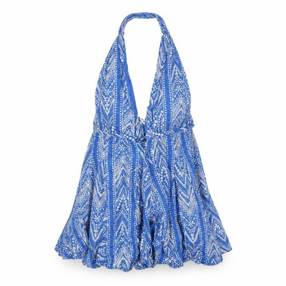 Zara Womens Blue Geometric Cotton Basic Blouse Size S Halter