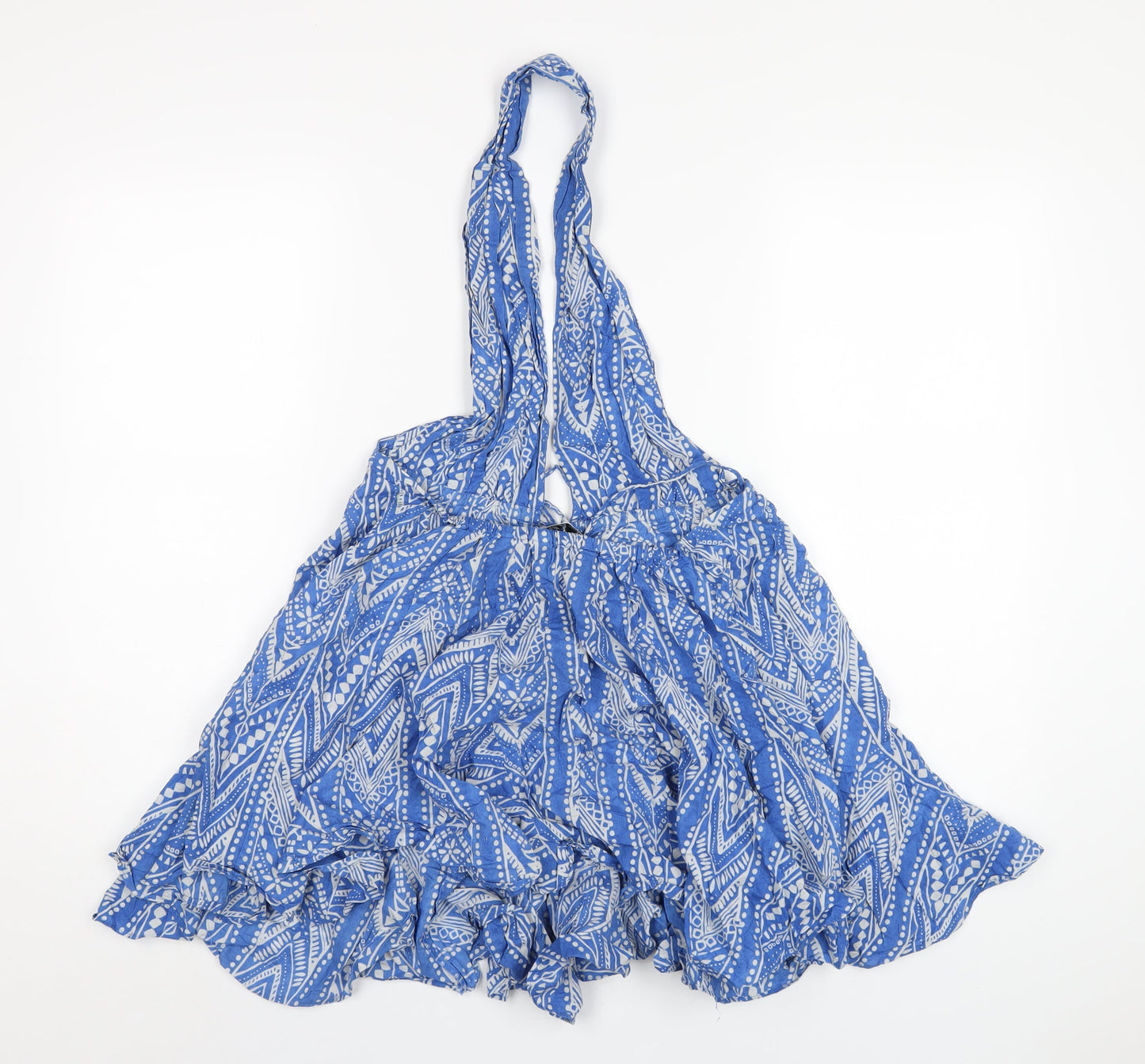 Zara Womens Blue Geometric Cotton Basic Blouse Size S Halter