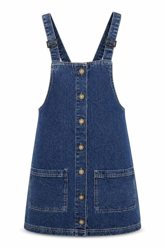 Front view of Papaya women’s blue cotton a-line, size UK 10, square neck button