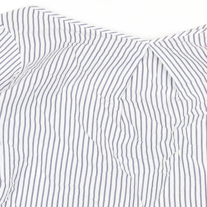 Stradivarius Womens Blue Striped Cotton Basic T-Shirt Size S V-Neck