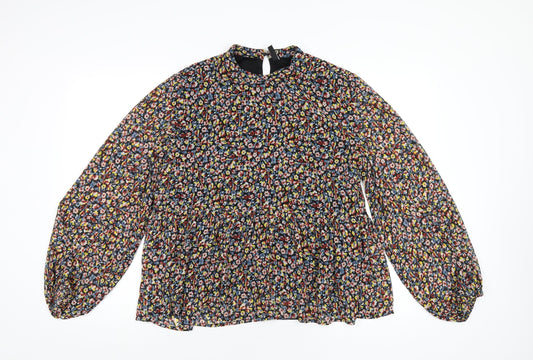 Pieces Womens Multicoloured Floral Polyester Basic Blouse Size L Round Neck