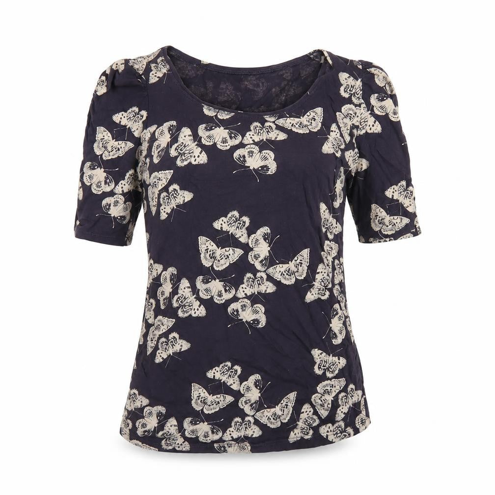 New Look Womens Purple Geometric Cotton Basic T-Shirt Size 8 Round Neck