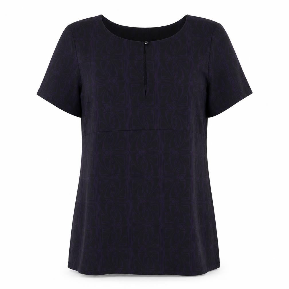 John Richmond Womens Purple Geometric Polyester Basic T-Shirt Size 16 Scoop Neck