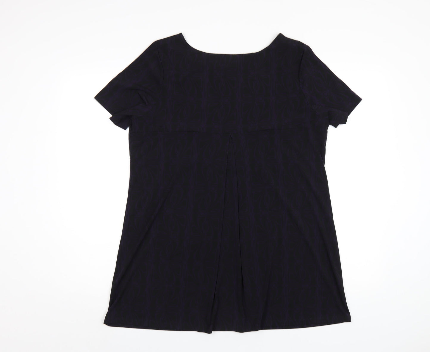 John Richmond Womens Purple Geometric Polyester Basic T-Shirt Size 16 Scoop Neck