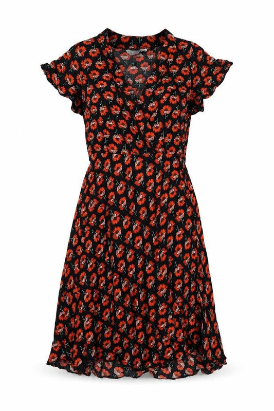 Dorothy Perkins Womens Black Floral Viscose A-Line Size 10 V-Neck Zip