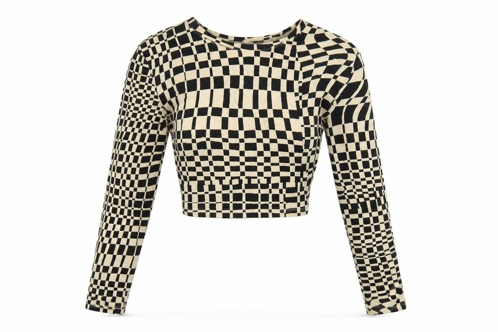 Monki Womens Beige Geometric Cotton Basic T-Shirt Size M Round Neck