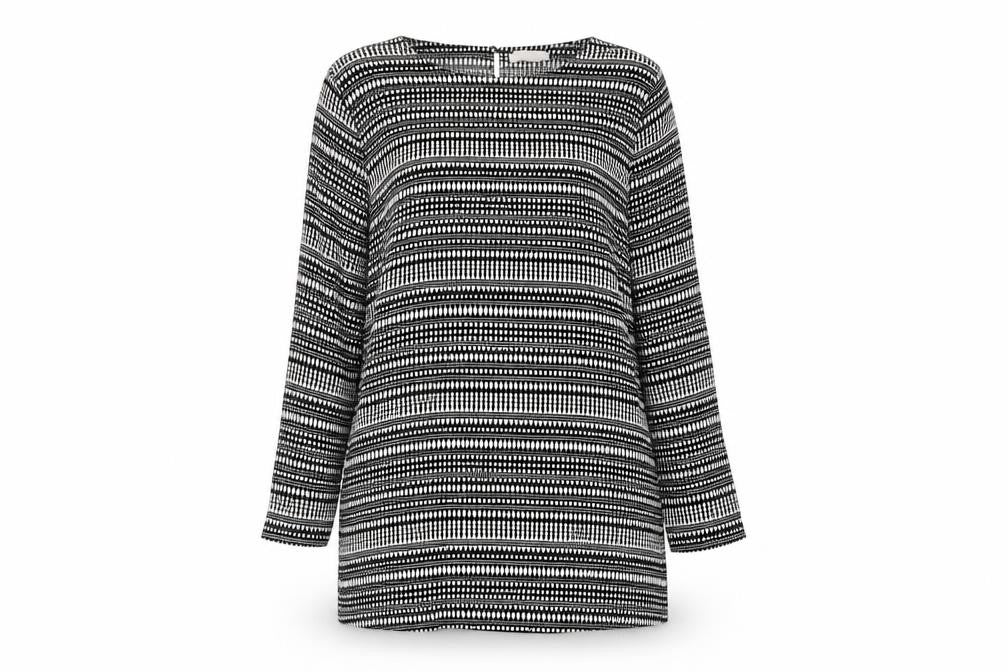 H&M Womens Black Geometric Viscose A-Line Size 14 Round Neck Button
