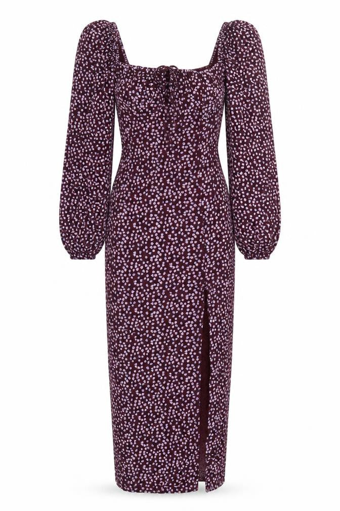 Missguided Womens Purple Floral Viscose Bodycon Size 4 Square Neck Pullover