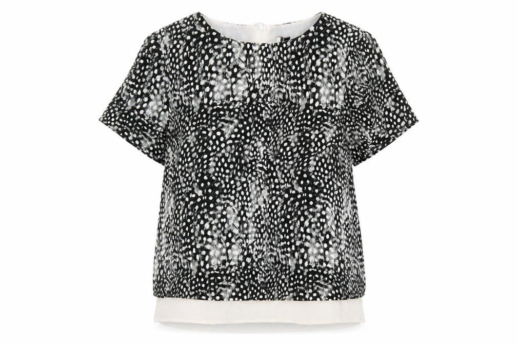 Topshop Womens Black Geometric Polyester Basic T-Shirt Size 12 Round Neck